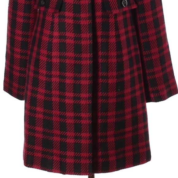 Apt. 9 size M burgundy & black plaid button up lined long sleeve wool blend coat - Picture 6 of 16